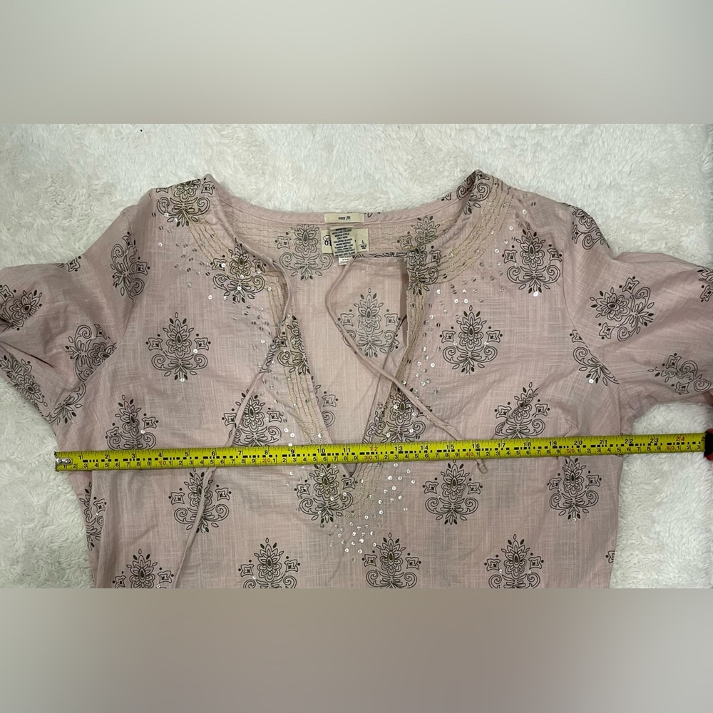 Old Navy Pink Boho Blouse Large Sequined Long Sleeve Top Easy Fit - Picture 5 of 7